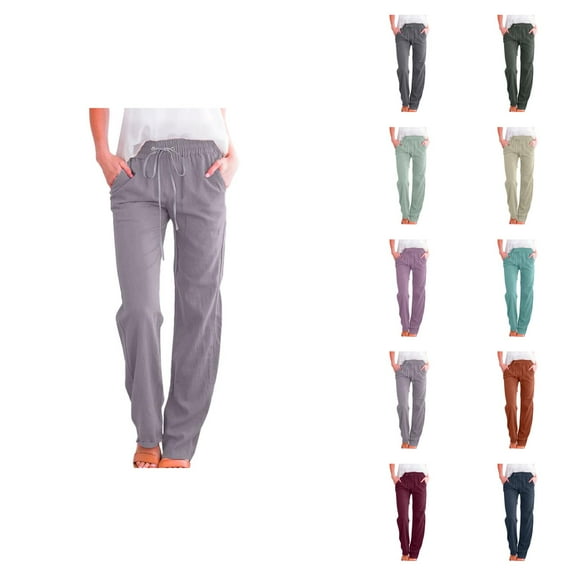 Women High Waisted Wide Leg Pants Casual Drawstring Elastic Trousers Comfort Fit Long Pants With Pockets For Everyday Wear