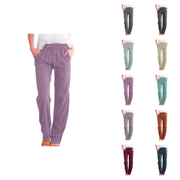 Women High Waisted Wide Leg Pants Casual Drawstring Elastic Trousers Comfort Fit Long Pants With Pockets For Everyday Wear