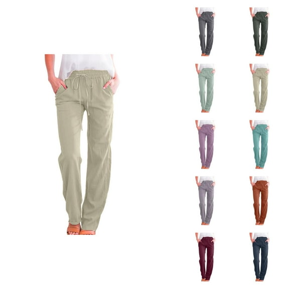 Women High Waisted Wide Leg Pants Casual Drawstring Elastic Trousers Comfort Fit Long Pants With Pockets For Everyday Wear