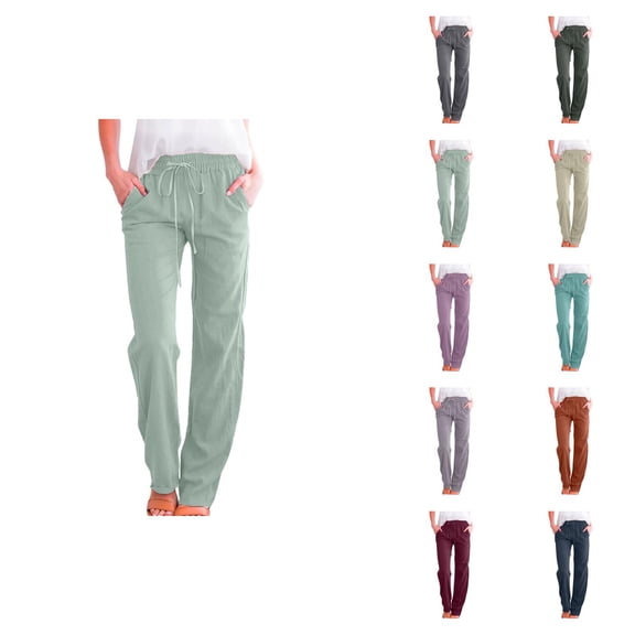 Women High Waisted Wide Leg Pants Casual Drawstring Elastic Trousers Comfort Fit Long Pants With Pockets For Everyday Wear