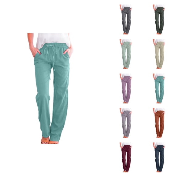 Women High Waisted Wide Leg Pants Casual Drawstring Elastic Trousers Comfort Fit Long Pants With Pockets For Everyday Wear
