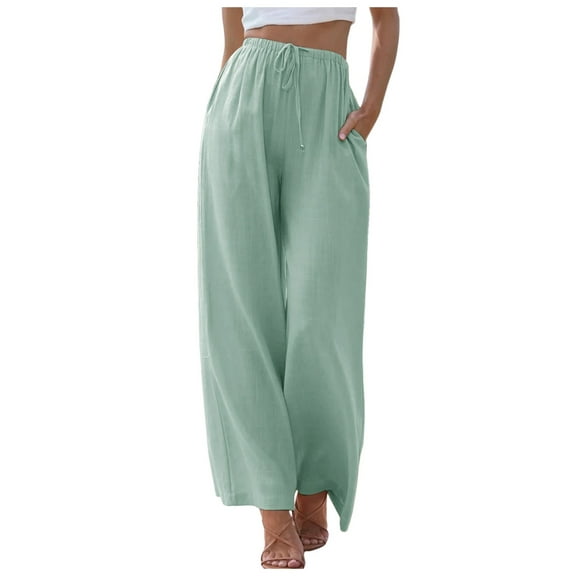 Women High Waisted Wide Leg Pants Fashion Drawstring Elastic Trousers Comfy Straight Leg Long Pants with Pockets Casual Pants Women Elastic Waist Womens Pants Casual Work Womens Casual Pants