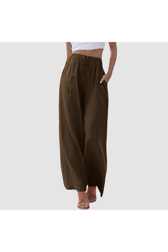 Women High Waisted Wide Leg Pants Fashion Drawstring Elastic Trousers Comfy Straight Leg Long Pants With Pockets Top And Pants Set Women Two Piece Casual Ladies Sweat Pants Ladies Warm up Pants Womens