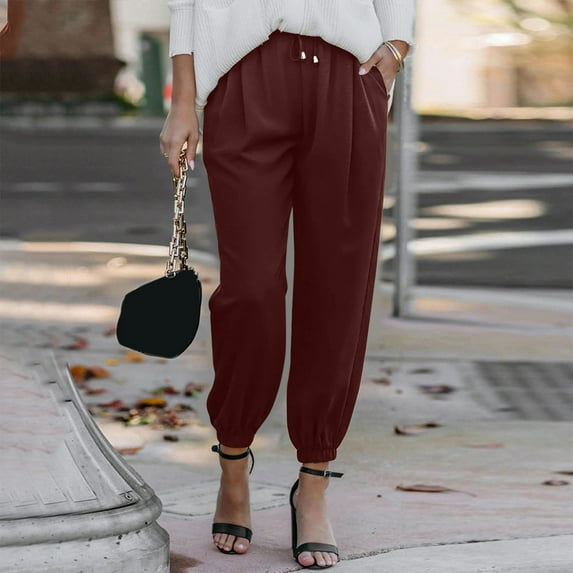 Women High Waisted Wide Leg Pants Fashion Drawstring Elastic Trousers Comfy Straight Leg Long Pants With Pockets Womens Sweat Pants Women Yoga Pants with Pockets Casual Casual Dress Pants for Women