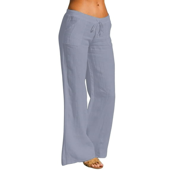 Women High Waisted Wide Leg Pants Fashion Drawstring Elastic Trousers Comfy Straight Leg Work Pants for (Grey #10, XL)