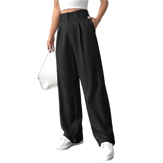 Women High Waisted Work Pants Business Casual Outfits Office Dress Pants Trousers with Pockets Black L
