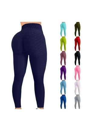 Women High Waisted Workout Yoga Pants Butt Lifting Scrunch Booty Leggings Tummy Control Anti Cellulite Textured Tights Black L