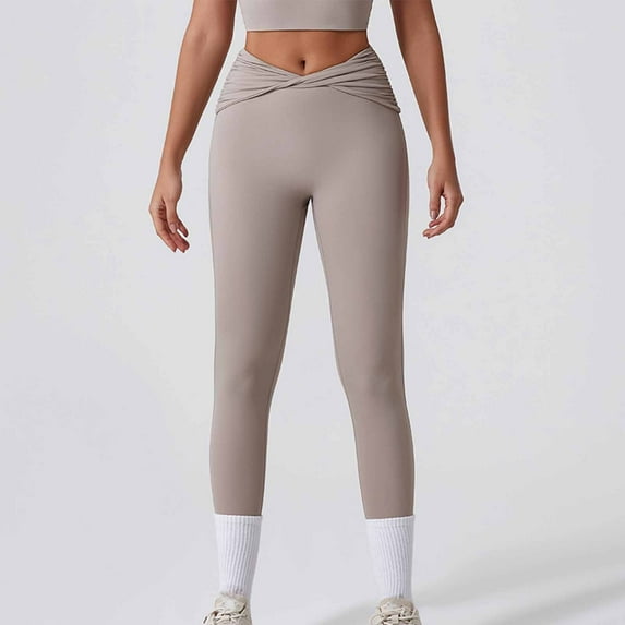 Women High Waisted Yoga Leggings Ruched Wisted Seamless Stretchy Tights Pants for Workout Casual Coffee S