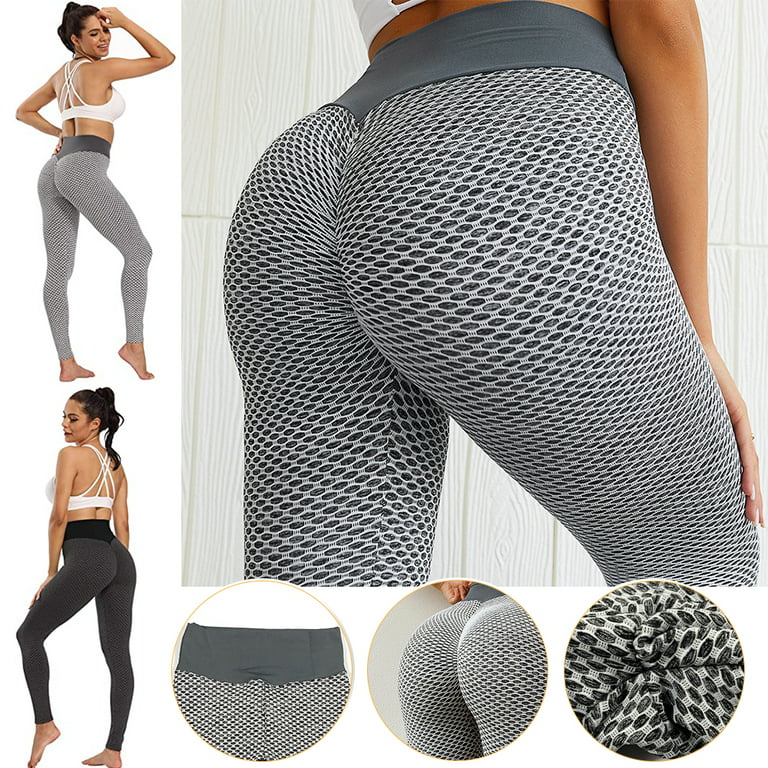 Women Butt Lifting Anti Cellulite Tummy Control Booty Leggings High Waisted  Yoga Pants Workout Running Sport Tights, Grey, Small