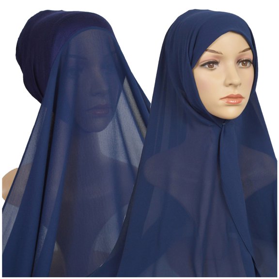 Women Hijab Lightweight Chiffon Bandanas Breathable Casual Bandage Cap Muslim Head Scarf Soft Head Scarfs Inner Islam Turban Turban Headscarf Adult Fashion Hair Accessory,Navy