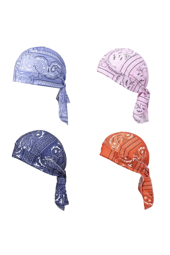 Women Hijab Undercap qinhaie 4 Pcs Doo Rags for Men Skull Cap Breathable Moisture Wicking Pirate Hat Helmet Liner Running Cotton Hat Multicolor Trucker Hats One Size
