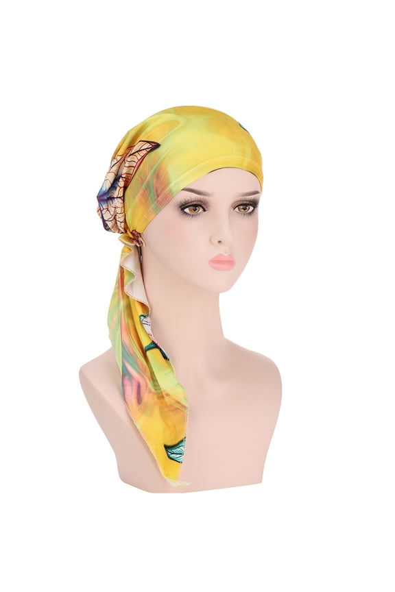 Women Hijab Undercap qinhaie Soft Stretchy Turban Hat for Women with Cancer Hair Loss, Breathable Beanie or Head Wrap Cap, Chemo Daily Headwear Yellow One Size
