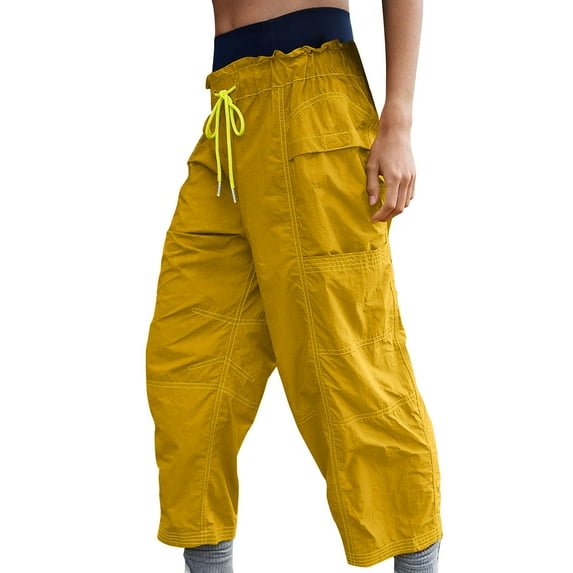 CHUMUD Women Hiking Cargo Pants Outdoor Water-resistant Wild Pants Elastic Waist Drawstring Barrel Leg Joggers Fashion Workwear Trousers