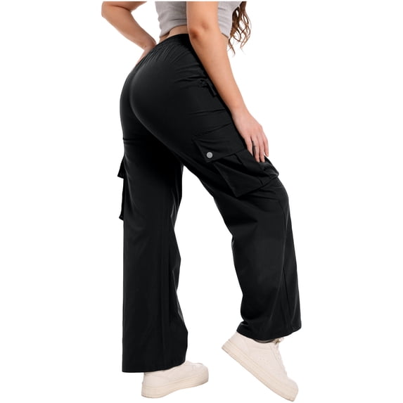 Women Hiking Pants Women Streetwear Cargo Pants High Waisted Straight Leg Loose Fitting Cargo Pants with Multi-pockets Dance Trousers Black M