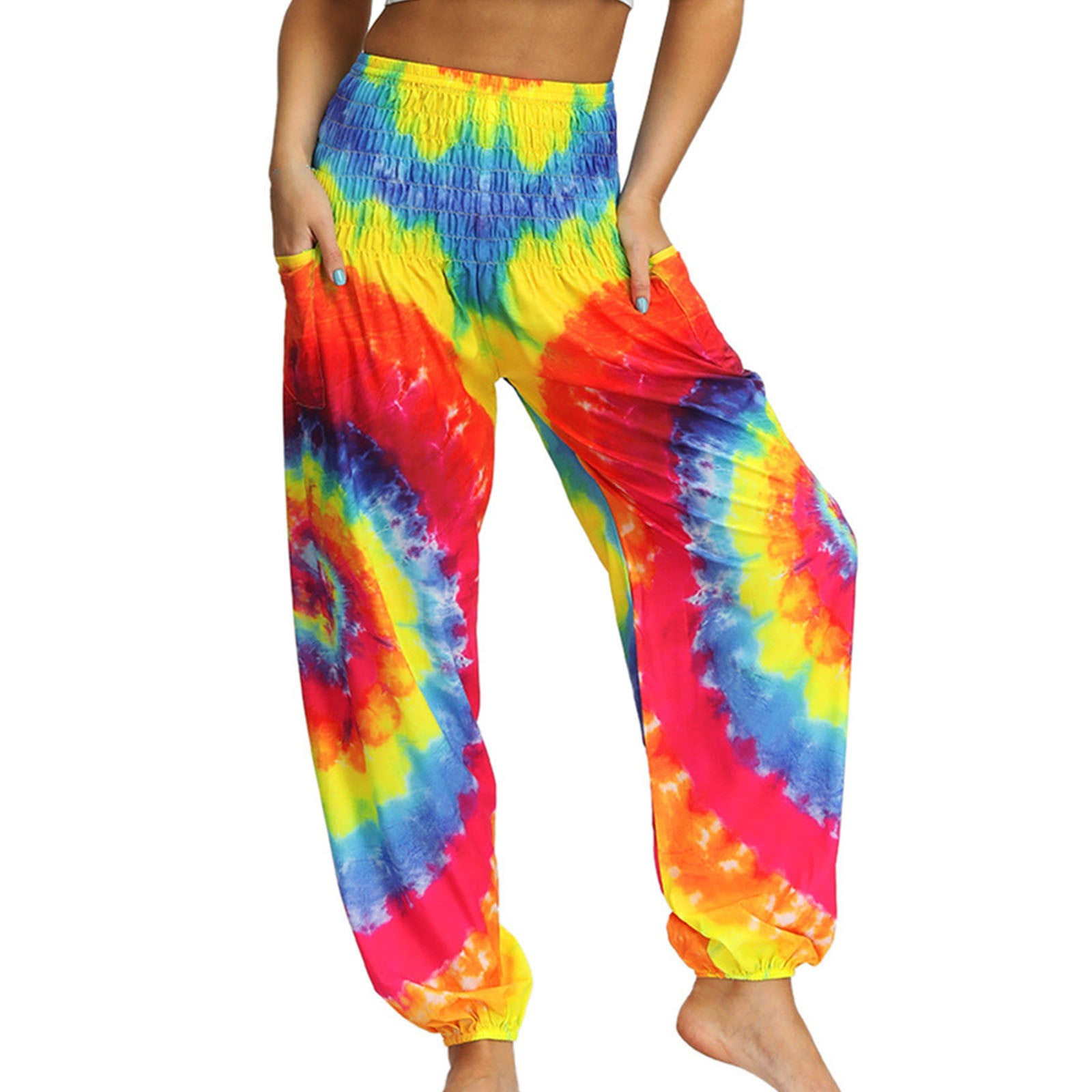 Women Hippie Bohemian Palazzo Yoga Scrunched Bottom Tie Dye Harem Pants Tie Dye Harem Pants 9082