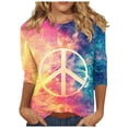 thumbnail image 1 of Women Hippie Shirt Tie Dye Peace Sign Tshirts Hippy Peace Costume Hippie Outfit Tee 3/4 Sleeve Tops Blouses Tee Shirts, 1 of 4
