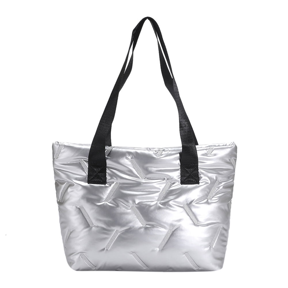 HUNT☆Padded Hobo - Silver Women Hobo Handbag Large Capacity Shiny Padded Bag Girls