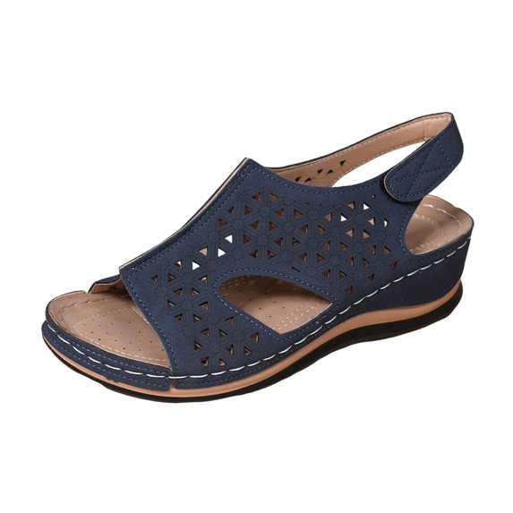 Women Hollow Out Breathable Sandals rthopedic Wedge Sandal Dressy Flat Open Toe Slingback Platform Espadrilles Sandals Casual Strappy Slip on Sandal Beach Anti-Slip Shoes