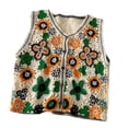 thumbnail image 1 of Women Hollow Crochet Knit Vest Waistcoat Beaded Embroidery Colorful Floral Sleeveless Cardigan for Jacket Button Crop To, 1 of 15
