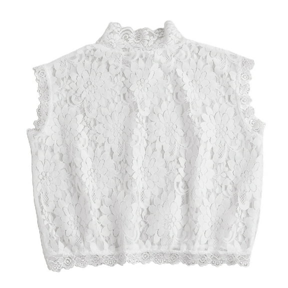 Women Hollow Floral Lace Fake Collar Turtleneck Detachable Dickey Half Blouse
