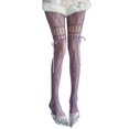 thumbnail image 1 of Women Hollow Out Lace Bow Tie Fishnet Tights, Y2K Millennium Style Floral Mesh Pantyhose, Vintage Japanese Cute Strap Lace Up Sheer Hosiery for Daily Outfits Party Wear(Purple), 1 of 5