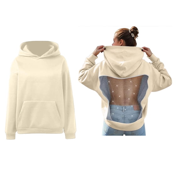 Women Hollow Mesh Back Hooded Long Sleeve Casual Pullover Hoodies Y2k Winter Clothes