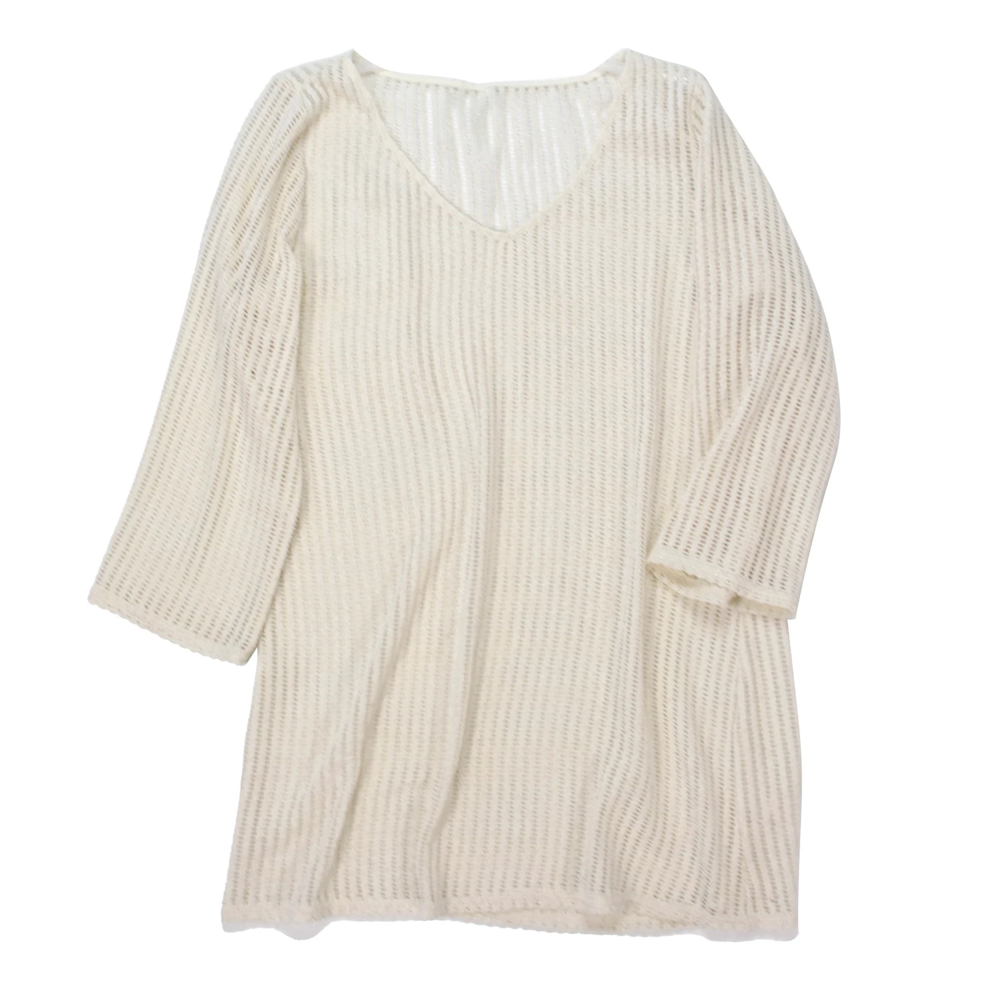 Women Hollow Out Crochet Long Sleeve Sheer Swimsuit Coverup Tunic Top