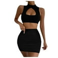 thumbnail image 1 of Women Hollow Out Crop Top & Skirt Set - Sexy Bodycon Dress, Polyester Spandex, Club Party Outfit for Night Events, 1 of 4