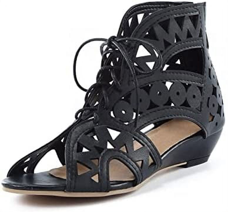 Coutgo Women's Gladiator Sandals - Strappy Chunky Heel Roman Shoes