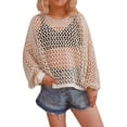 thumbnail image 1 of Women Hollow Out Long Sleeve Crochet Knitted Short Sexy Transparent Fishnet Top, 1 of 2