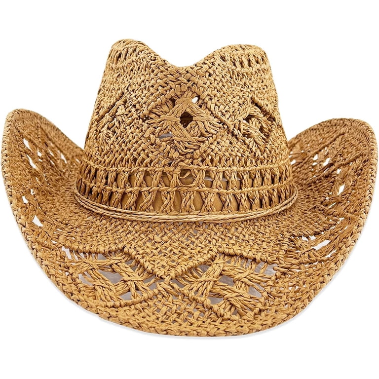 Women Hollow Out Straw Cowboy Hat, Western Cowgirl Hat for  display picture 1