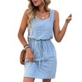 thumbnail image 1 of Women Hollow Out Textured Drawstring Mini Dress  Blue M, 1 of 5