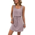 thumbnail image 1 of Women Hollow Out Textured Drawstring Mini Dress Pink  L, 1 of 5