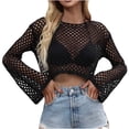 thumbnail image 1 of Women Hollow Out Tops Long Sleeve Crochet Knit Crop Tops Blouse See Through Fishnet Top E-Girls Teen Streetwear, 1 of 6