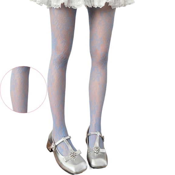 Women Hollowed Out Fishnets Lace Colored Sheer Tights Stockings Aesthetic Elegant Flower Pattern Pantyhose Leggings