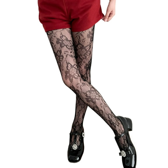 Women Hollowed Out Sheer Fishnets Lace Colored Pantyhose Aesthetic Elegant Flower Patterned Tights Leggings Stockings
