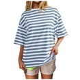 thumbnail image 1 of Women Home Casual Striped Pattern Round Neck Short Sleeved Pullover Color Block T Shirt Top, 1 of 6
