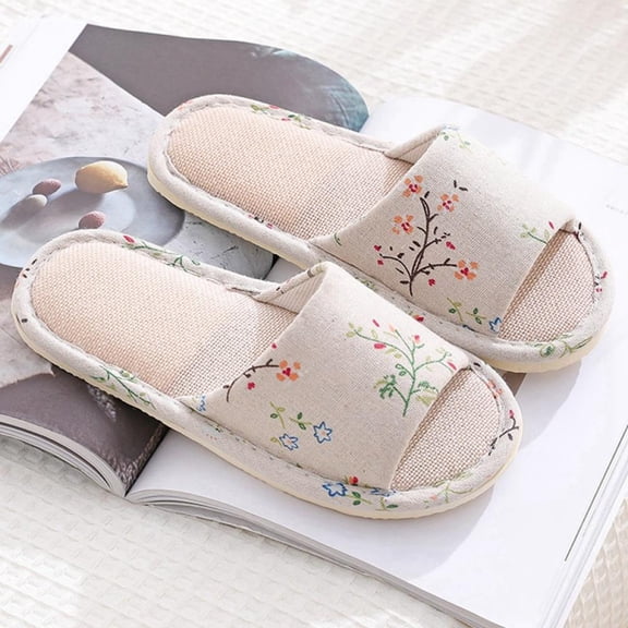 Women Home Slippers Casual Floral Indoor Home slippers Flower Soft Slippers Spring Autumn Flip Flops Female Linen Slides Slippers