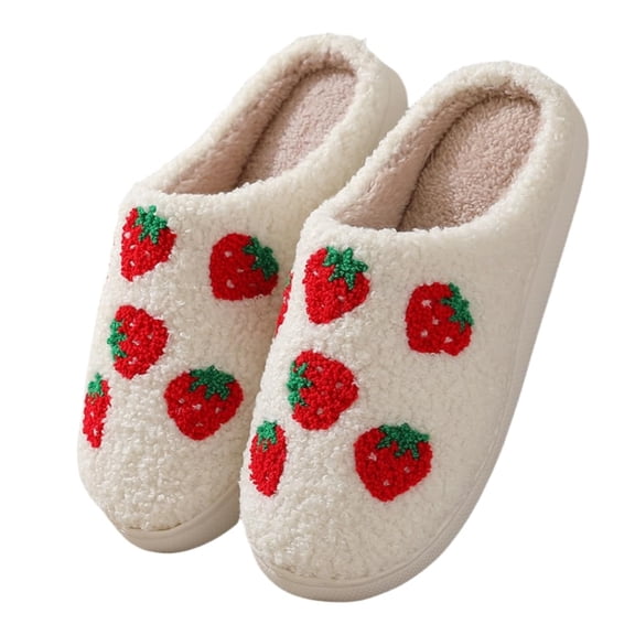 Women Home Slippers Cute Pattern Strawberry Slippers Indoor Outdoor Flower Shoes Warm Soft Bedroom Shoes Fuzzy Closed Toe Sandals Non Slip House Bedroom Slippers ..