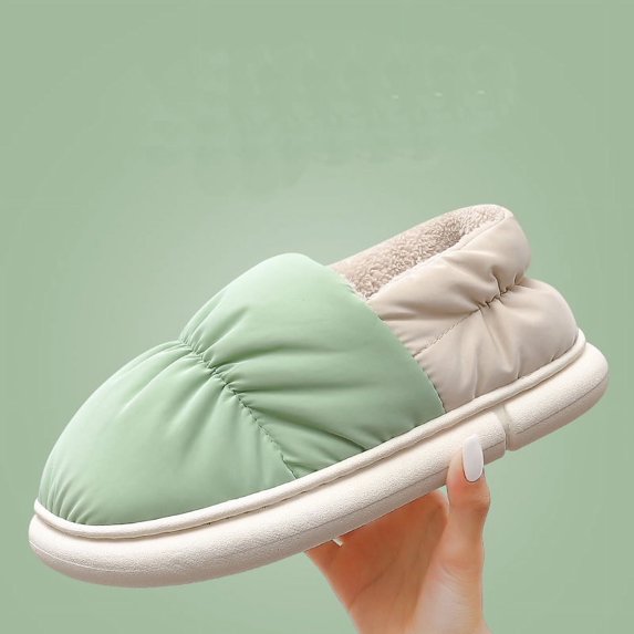 Women Home Slippers New Fashion Warm Winter Furry Soft Short Plush Slipper Non Slip Bedroom Slides Indoor Shoes (green,36-37)