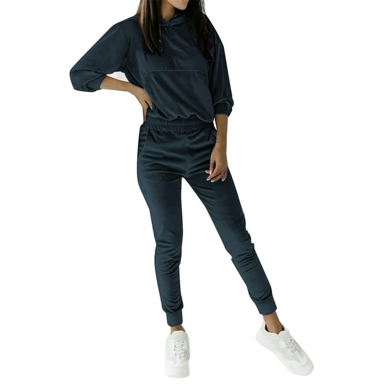 Women Hood Tracksuit Two Piece Sets Pullovers Sweatshirt Top And