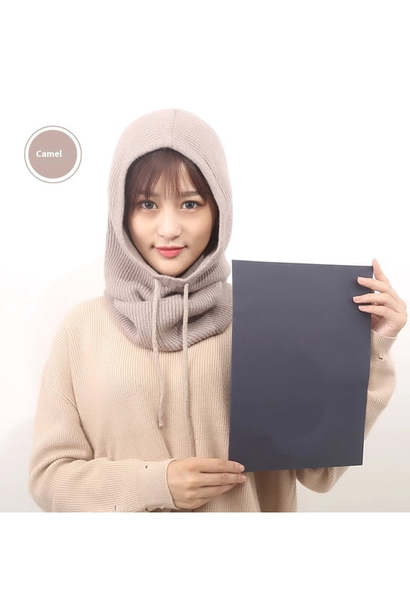 Women Hood hat Winter Cashmere Knitted Hats Ski Mask Ski Cap Outdoor-camel- Warm Face Mask Windproof Thermal