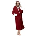 thumbnail image 1 of Women Hooded Bathrobe Lightweight Soft Plush Long Flannel Sleepwear Hooded Bathrobe Plush Long Robe, 1 of 5