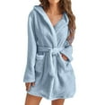 Women Hooded Bathrobe Lightweight Soft Short Flannel Sleepwear Hooded