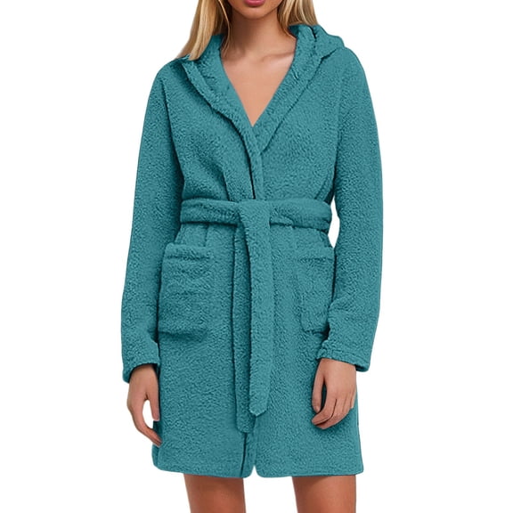 Women Hooded Bathrobe Lightweight Soft Short Flannel Sleepwear Hooded Bathrobe Soft Robe