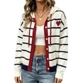 thumbnail image 1 of Women Hooded Button Striped Knit Long Sleeve Cardigan Sweater White & Blue S, 1 of 8