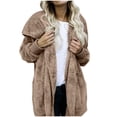 thumbnail image 1 of Women Hooded Cardigan Fuzzy Jacket Winter Open Front Fleece Coat Outwear with Pockets Multicolor XL, 1 of 8