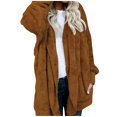 thumbnail image 1 of Women Hooded Cardigan Fuzzy Jacket Winter Open Front Fleece Coat Outwear with Pockets, 1 of 5