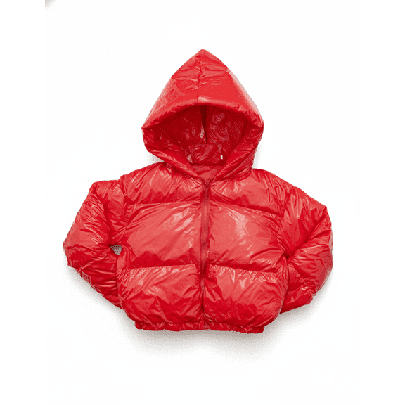 Women Hooded Cropped Puffer Jackets Fabric Long Sleeve Winter Womenswear Coats Comfortable Everyday (Red, XS)
