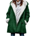 thumbnail image 1 of Women Hooded Duffle Coat, Fleece Lined Warm Mid-Length Outerwear, Toggle Button Long Sleeve Thick Winter Jacket with Side Pockets Green,XXL, 1 of 7